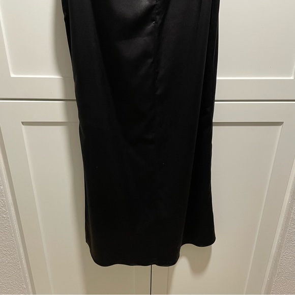 12th Tribe Pia Satin Rosette Full Length Halter Dress Black White Cream - Picture 8 of 15